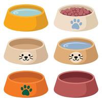 Pet bowl food water isolated white background vector