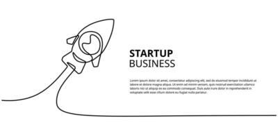 Start Up Rocket Launch Banner One Line Drawing vector