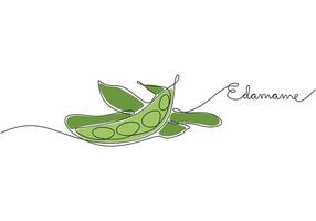 One line drawing of Organic green edamame. Representing plant-based protein and healthy snacking. vector