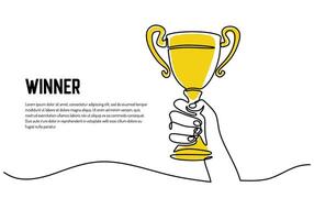 Trophy Outline Continuous Line Drawing for Achievement Symbol vector