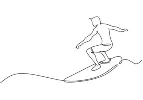 Surfing Sport Continuous Line Drawing for Dynamic Beach Energy vector