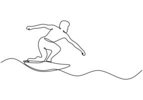 Surfer on Board One Line Drawing for Beach Lifestyle Scene vector