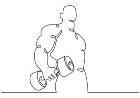 Man Holding Dumbbell Continuous Line Drawing for Fitness Strength vector