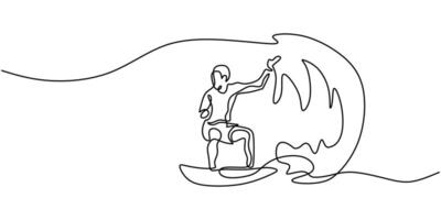 Man with Surfboard Minimalist Line Drawing for Beach Lifestyle vector