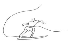 Man Surfing Continuous Line Drawing Riding Ocean Wave Concept vector