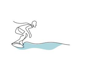 Minimalist Surfing One Line Drawing of Beach Ocean Adventure vector