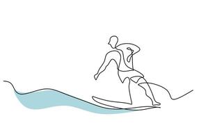 Man Surfing One Line Drawing in a Continuous Beach Wave Scene vector