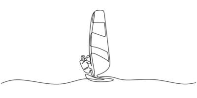 Man Sailing Boat Continuous Line Drawing in Water Sport Scene vector