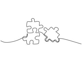 Jigsaw Puzzle One Line Drawing for Solution Concepts vector