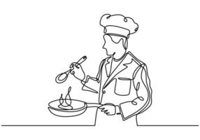 Chef Cooking Continuous Line Drawing for Culinary Arts vector