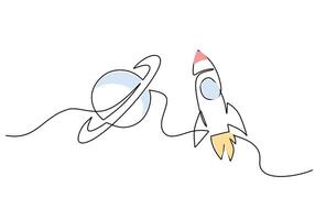 Rocket to Saturn One Line Drawing for Ambitious Goals vector