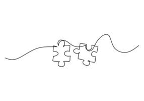 Interlocking Puzzle Pieces Single Line for Teamwork vector