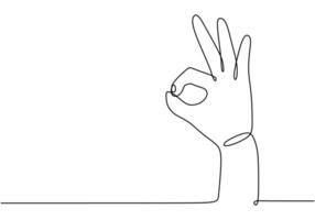 OK Hand Sign Continuous Line Illustration for Approval vector