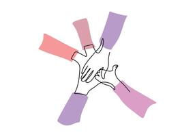 Hands United in Circle Continuous Line Art for Community vector