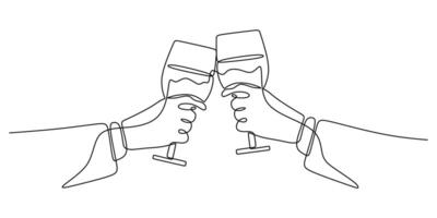 Hands Clinking Wine Glasses Continuous Line Art for Toast vector
