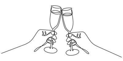 One Line Drawing of a Toast with Two Wine Glasses vector