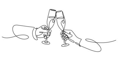 Hands Toasting Wine One Line Drawing for Romantic Connection vector