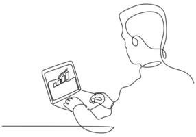 Man working on laptop continuous line drawing for productivity vector