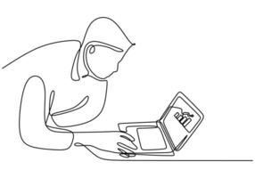 Man Using Laptop for Business Single Line Illustration vector