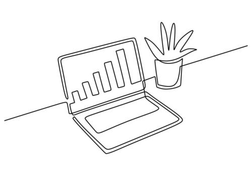 Laptop Showing Graph Continuous Line Drawing for Analytics vector