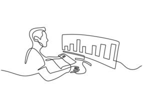 Man at Computer Desk Continuous Line Drawing for Freelance vector