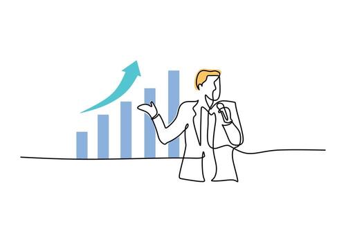 Man Presenting Data in Single Line Drawing for Business Pitch vector