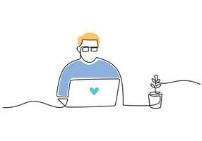 Man and Laptop Continuous Line Drawing for Modern Workstyle vector