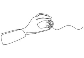Hand with Dollar Coin Continuous Line Drawing for Economy vector