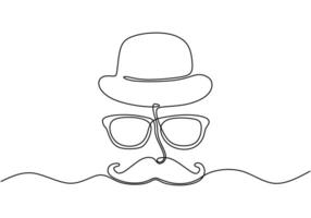 Father's Day Continuous Line Drawing with Hat and Moustache vector
