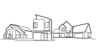 Modern house continuous line illustration for architectural design vector