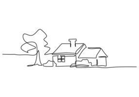 Village house continuous line illustration for rustic property vector