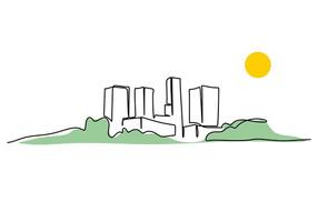 Cityscape with trees one line drawing for urban nature blend vector