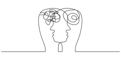 Opposing Mindsets One Line Drawing of Two Contrasting Heads vector
