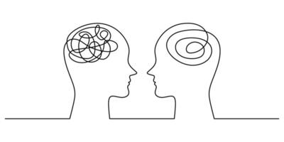 Two Heads One Line Drawing for Contrasting Mindsets vector