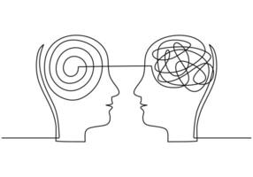 Opposing Minds One Line Drawing with Two Contrasting Heads vector