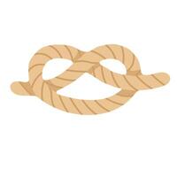 Cartoon rope tied in a simple knot. Flat marine illustration with soft beige color. vector