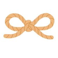 Cartoon rope tied in a bow. Flat illustration in nautical style with warm yellow color. vector