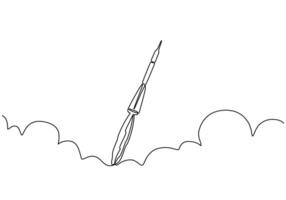 Rocket launch continuous line drawing for cosmic journey vector