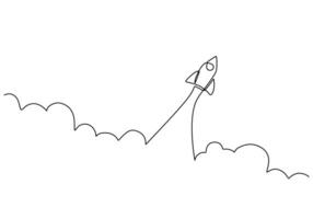 Spaceship one line drawing for minimalist cosmic travel vector