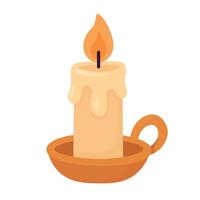 Burning candle with flame in flat cartoon style. illustration on white background for Halloween. vector