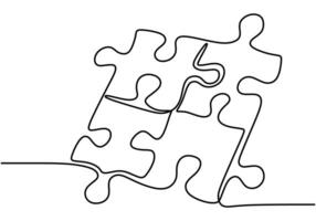 Puzzle pieces continuous line art for problem solving vector