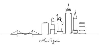 New York skyline continuous line drawing for urban architecture vector