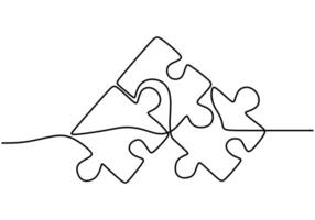 Puzzle pieces one line art for business solutions vector