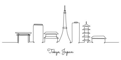 Tokyo skyline one line drawing for Japanese urban design vector
