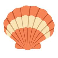 Cartoon scallop shell with striped pattern. Flat illustration in soft marine color palette. vector