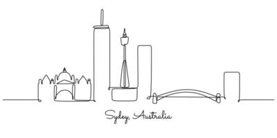 Sydney skyline continuous line art for Australian landmarks vector