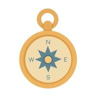 Cartoon compass in nautical style with golden frame. Flat illustration for marine themes. vector