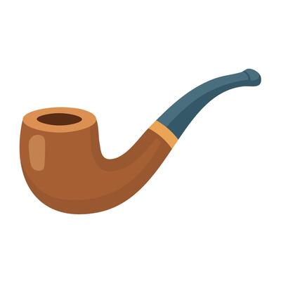 Cartoon smoking pipe in flat style. illustration with brown and blue curved shape.
