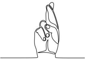 Fingers Crossed Gesture One Line Drawing for Good Luck Symbol vector