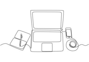 Office Essentials One Line Drawing for a Workspace Concept vector